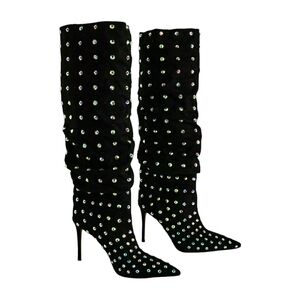 Brian Atwood Black Heeled Boots with Silver Accents
